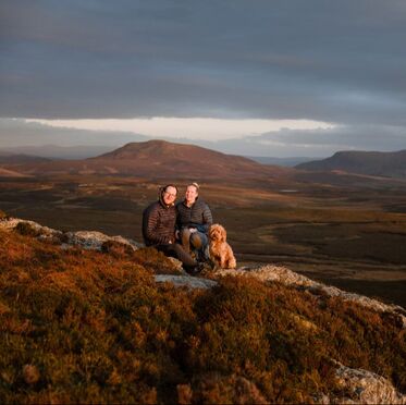 Sarah, James and Munro enjoying the mountains