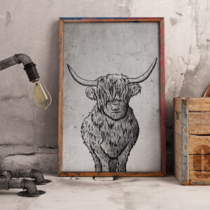 Highland Cow - Black & White Watercolour - Fine Art Print - Animal Print - Animal Art - A4