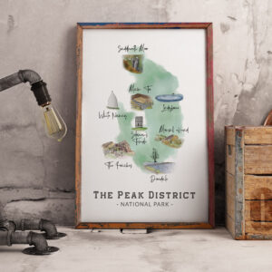 Peak District Map - Fine Art Print - Travel Print - Landscape Print - A4