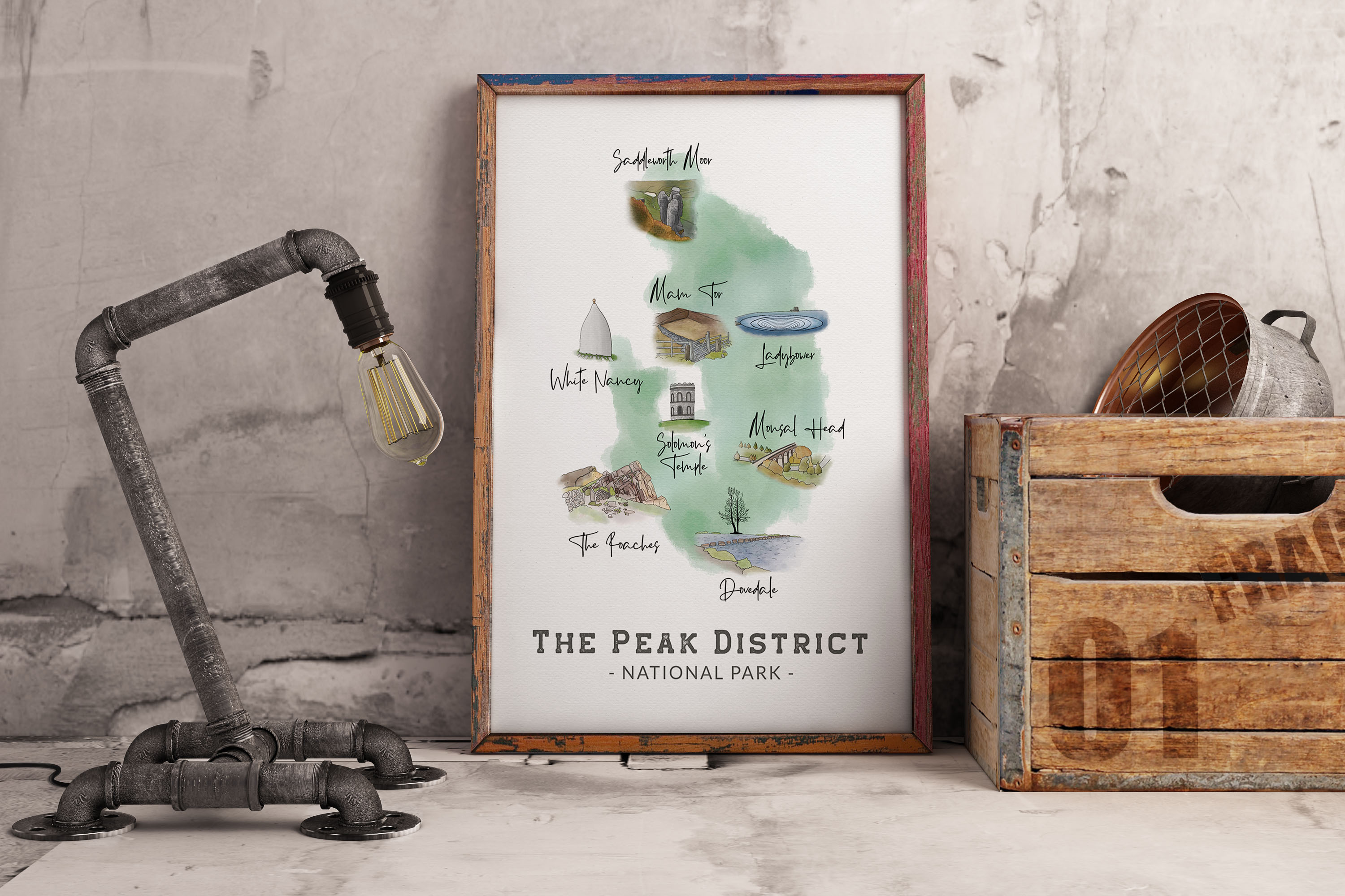 Peak District Map - Fine Art Print - Travel Print - Landscape Print - A4