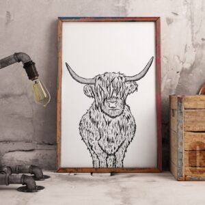 Highland Cow - Sketch - Fine Art Print - Animal Print - Animal Art - A4